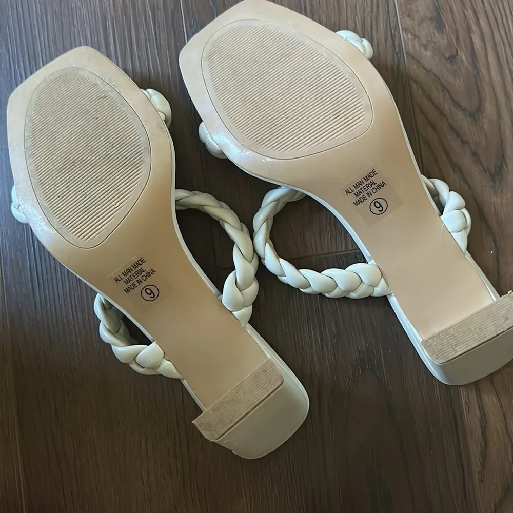 Soft Braided Sandals ivory Heels 9